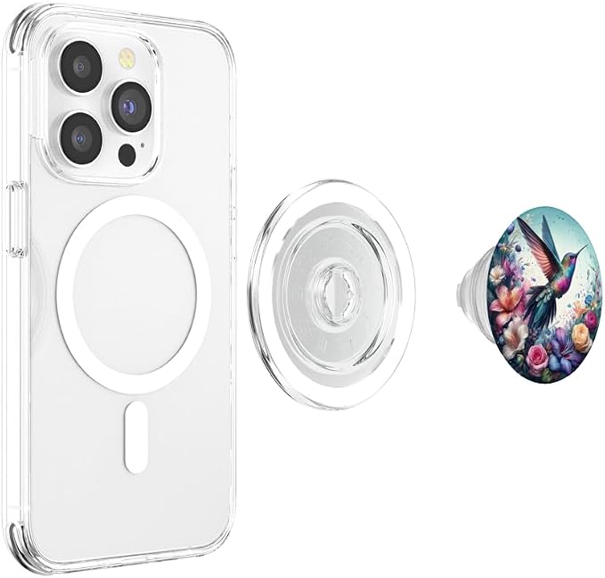 Aesthetic Floral Flowers Hummingbird Illustration Art PopSockets Adhesive PopGrip