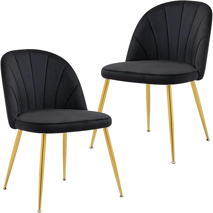 Velvet Dining Chairs Set of 4, Upholstered Mid Century Modern Dining Room Chairs, Armless Accent Chairs with Metal Gold Legs for Living Room, Kitchen, Black