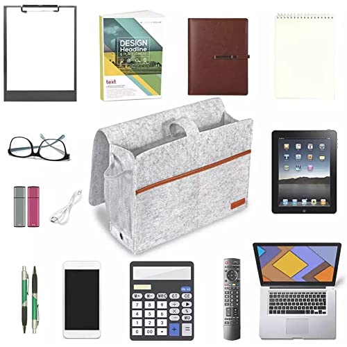 Bedside Caddy,Felt Bedside Storage Organizer, Hanging Storage for Dorm Bed Sofa for tablet Magazine Phone Remotes and Water Bottle Holder (Light Grey)