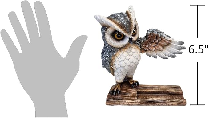The Bridge Collection Unique Owl Cell Phone Holder - Animal Decor | Hand-Painted Bird with Wing Cell Phone Holder for Night Stand or Lodge &amp Cabin Decor
