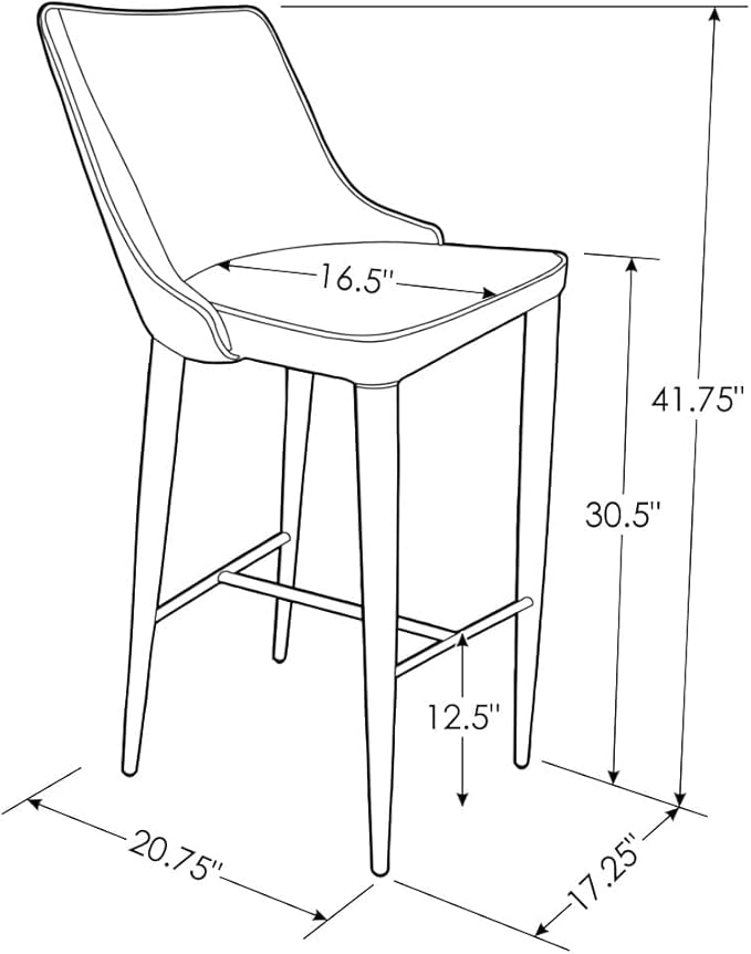 ZURI Jillian Black with White Piping Leatherette Bar Stool with Stainless Steel Base