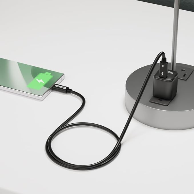 Plugable GaN USB C Black Charger Block with Thunderbolt 3 Cable Bundle