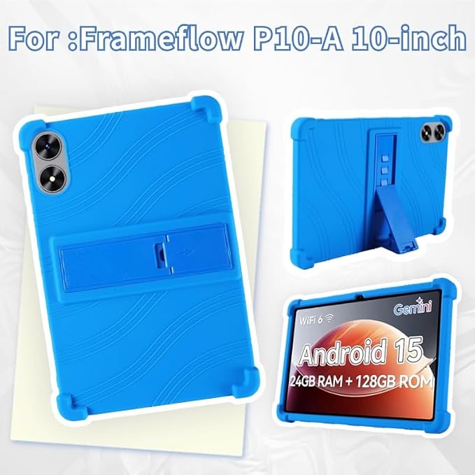 Silicone Case for SHARECLOUD P10_T Android 16 Tablet 10.1 inchSoft Friendly Adjustable Stand Cover for Frameflow P10_A Tablet 10.1 inch Android 15 (Black)