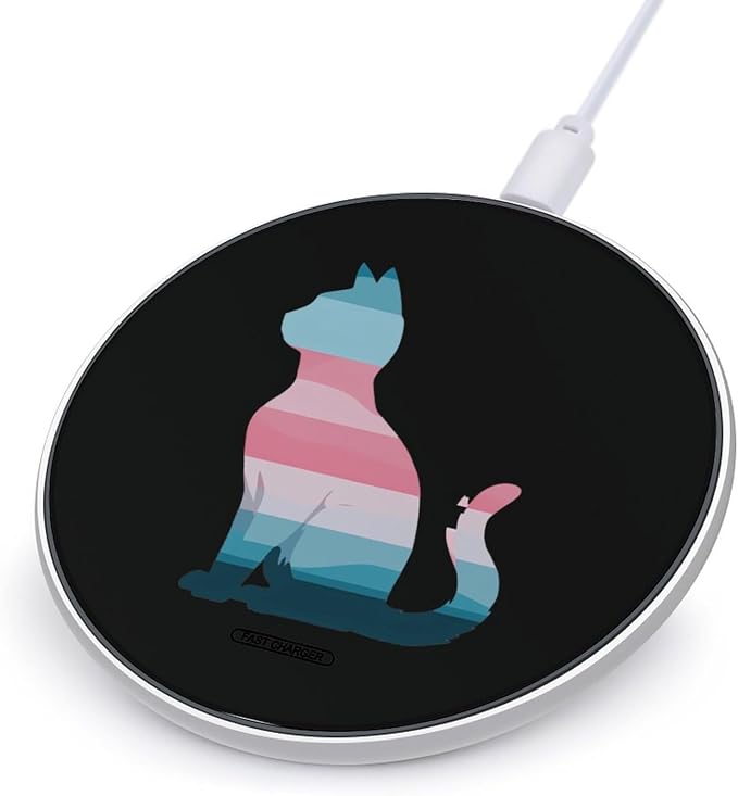 LGBT Transgender Flag Cat (2) Wireless Charger SlimWireless Charging Pad Anti-Slip Charger Mat for Men Women