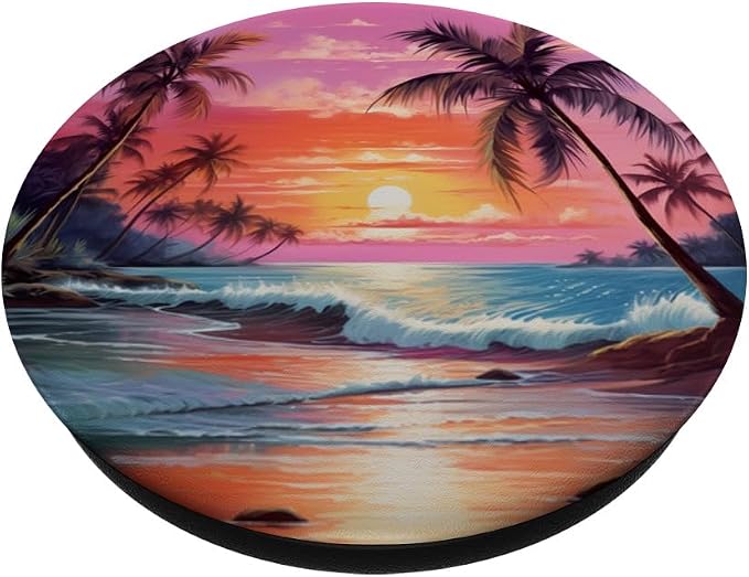 Palm Tree Sunset Tropical Island Night Scene Beach Theme PopSockets Adhesive PopGrip