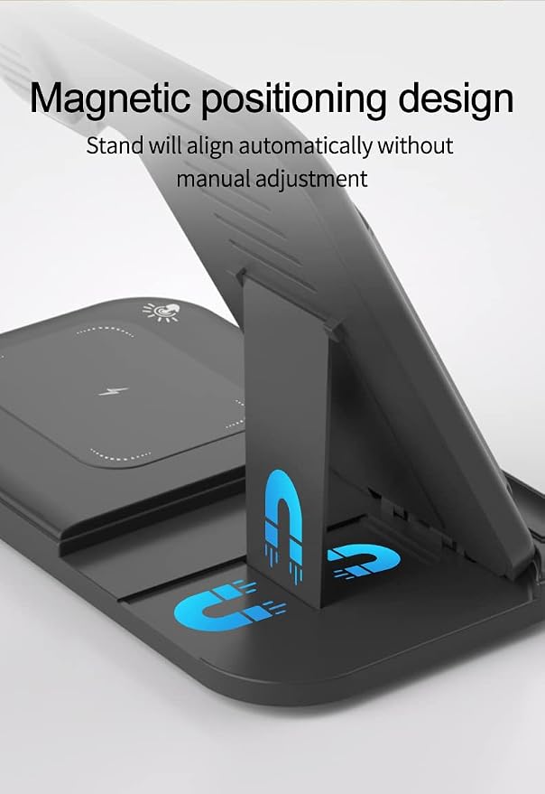 Foldable 3 in 1 Charging Station Dual Coil Wireless Charger for iPhone 17 Apple Watch Ultra 1-10 Charging Dock for Air. Pods (No A/C Adapter USB C to C Cord)