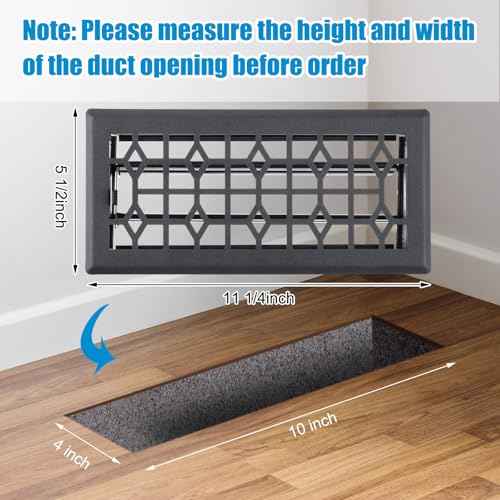 Zonon 4 Pcs Floor Vent Cover 4 x 10 Inch Black Walkable Floor Register Bulk Heavy Duty Register Metal Decorative Vent Cover with Adjust Air Damper Rust Proof Finish for Home