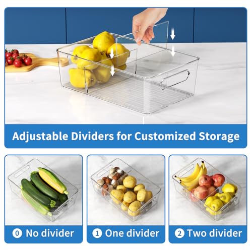 Mpotmiy 6 Pack Pantry Organizers and Storage,Clear Plastic Containers with 2 Dividers for Kitchen,Fridge Organization and Storage,Acrylic Bins for Pounches,Spice Packet,Snack organzier - style: 6pack