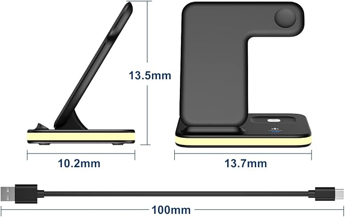 4-in-1 Wireless Charging Stand with Night Light | Compatible with iPhone 14/13/12/11/SE/XS/XR/X/8 Plus Pro Pro Max Models Watch 23 Pro | Adjustable Night Light (White)