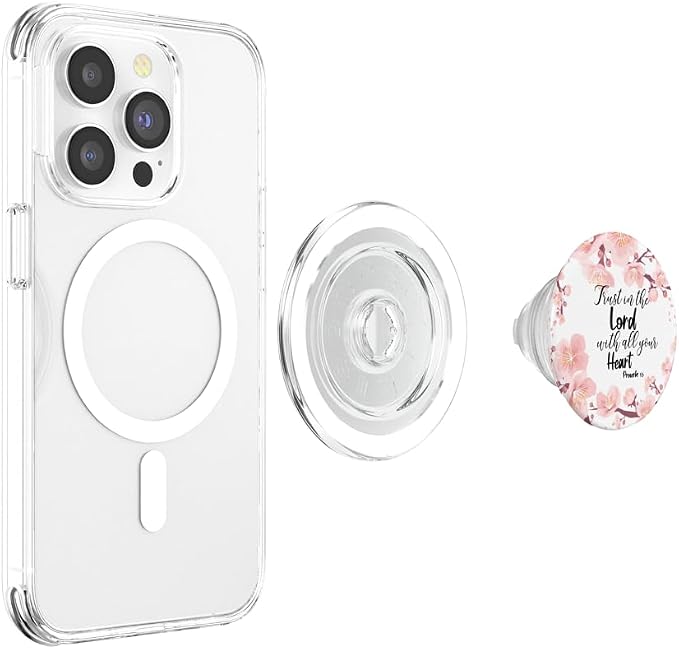 Christian Bible Verse Proverbs 3:5 White Pink Floral Gift PopSockets Adhesive PopGrip
