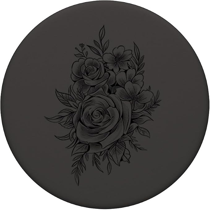 Black Gray Floral Flower PopSockets Adhesive PopGrip