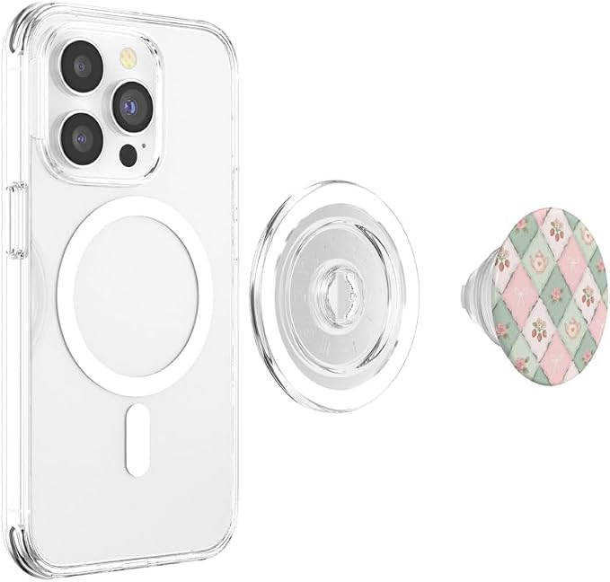 Pink &amp Green Patchwork Bow Coquette Floral Pattern PopSockets Adhesive PopGrip