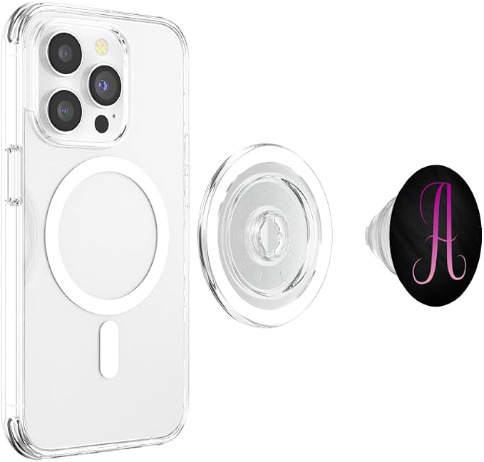 Pink Purple Letter A Monogram On Black PopSockets Adhesive PopGrip