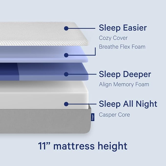 Casper Sleep Original, Twin XL Memory Foam Mattress - Medium Firm Bed in a Box with Zoned SupportTM - 100-Night Trial - CertiPUR-US Mattress, Light Grey