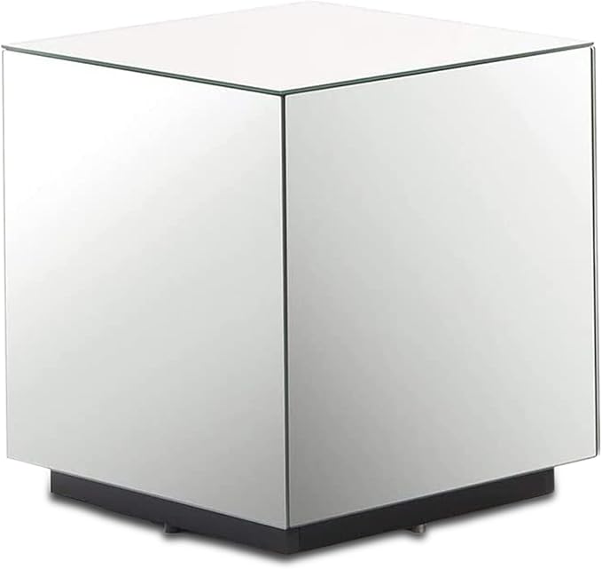 SONOROUS Premium Tempered Glass Side Table - Luxury Nightstand & Bedside Table for Bedroom or Living Room - High Gloss End Table in Mirror Finish - Sleek Cube Design with Fingerprint Resistant Glass