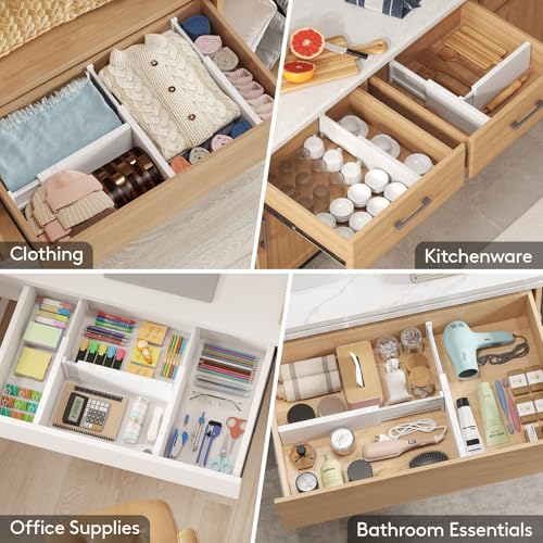 Lifewit 5 Pack 5" High Drawer Dividers 34-56cm/13.5-22" Adjustable Drawer Organizer for Clothes/Utensils, Expandable Drawer Separator in Dresser/Kitchen/Bedroom/Office Organization & Storage White - size: 5"H, 13.5-22"L