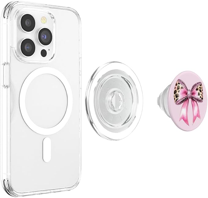 Bow Coquette Cute Pink Bows Aesthetic Hot Pink Leopard Print PopSockets PopGrip for MagSafe