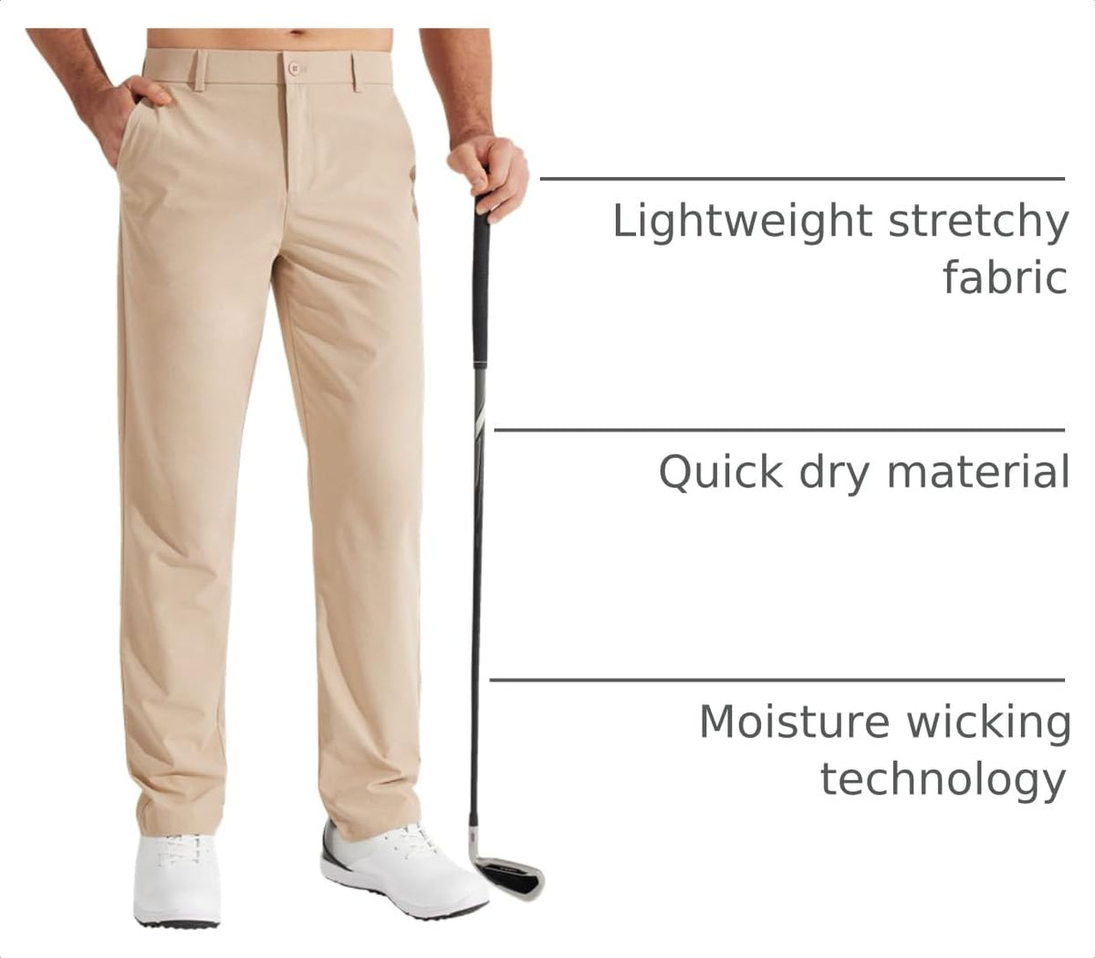 Libin Mens Golf Pants Stretch Work Dress Pants 30" Quick Dry Lightweight Business Casual Pant for Men Comfy Water Resistant, Khaki, 40W x 30L