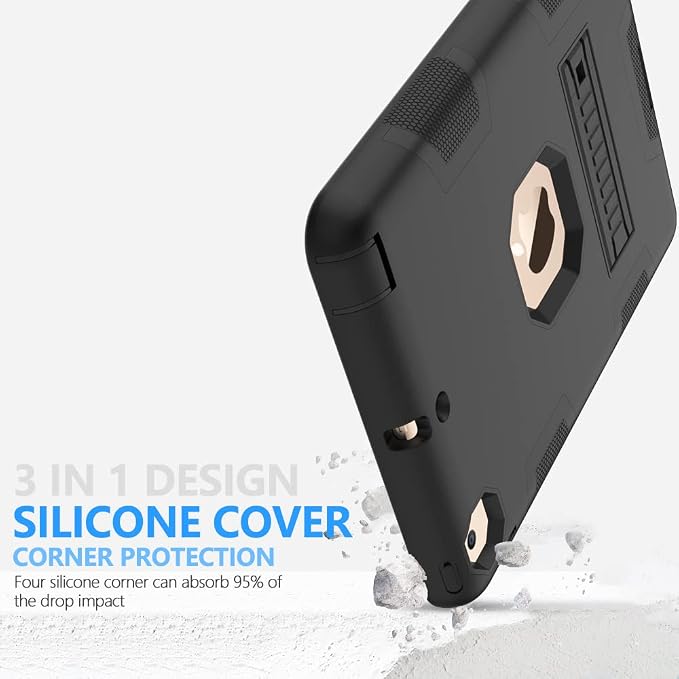 Puxicu Case for iPad 6th / 5th Generation (2018 2017 Model 9.7 Inch) Heavy Duty Rugged Protective Cover for iPad 9.7 Black
