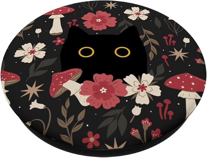 Black Cat Hiding in Forest Garden Flowers Cute Botanical PopSockets PopGrip for MagSafe