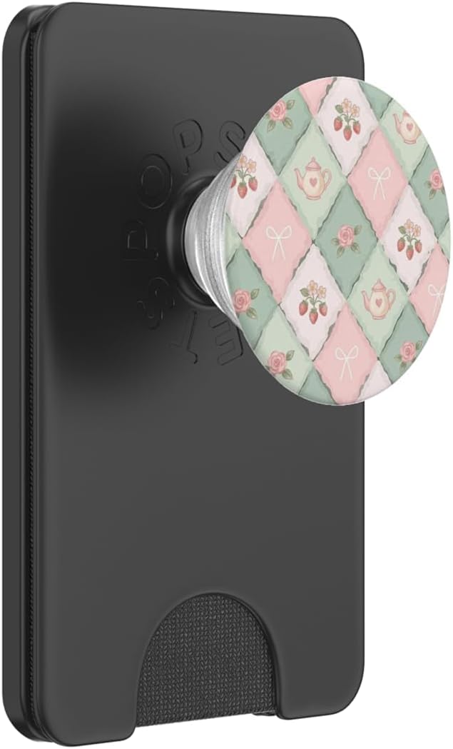Pink &amp Green Patchwork Bow Coquette Floral Pattern PopSockets Adhesive PopGrip