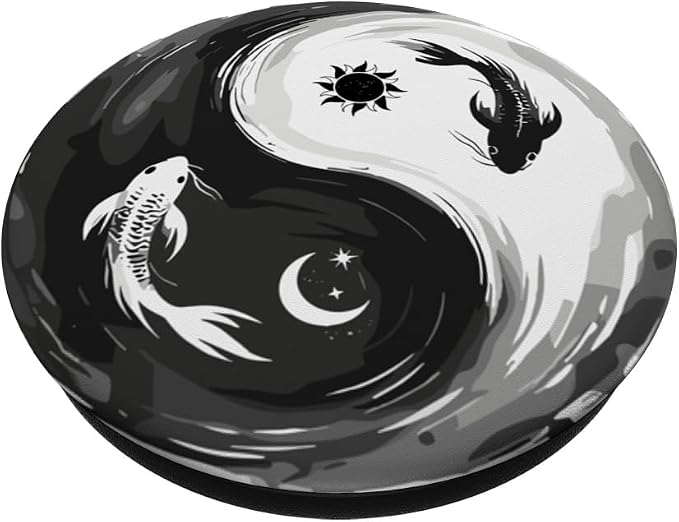Black White Yin Yang Koi Fish Japanese Balance Art Pattern PopSockets PopWallet for MagSafe