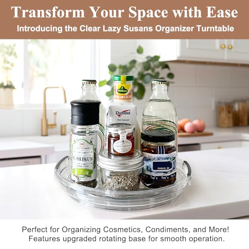 Clear Lazy Susan Organizer Turntable for Cabinet Table Top, 9.25 Inch 2 Pack 360 Rotating Spinning Makeup Organizer for Vanity, Kitchen Storage Rack Heavy-Duty Pantry Spices Tray Countertop Organizer - size: 9.25 inch 2 Pack