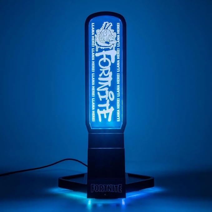 Paladone Fortnite 3-in-1 Headphone Stand and Tech Charging Station with Console Controller Cradle and 2 USB-C Ports RGB Colour Changing Light Panel Officially Licensed Gift for Gamers
