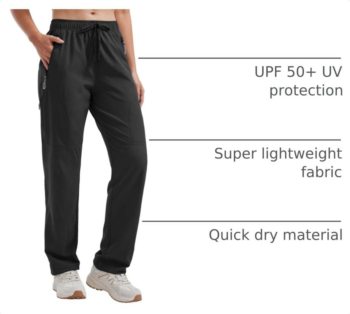 Libin Women's Hiking Pants Zipper Pockets Safari Travel Regular Black L