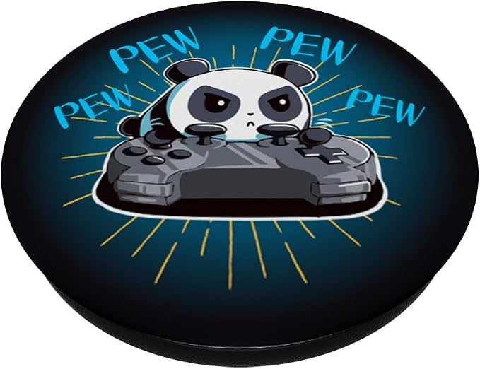 Funny Gamer Pew Pew Panda PopSockets PopGrip: Swappable Grip for Phones &amp Tablets PopSockets Adhesive PopGrip