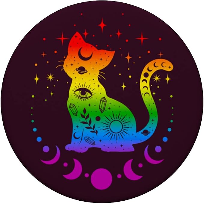 Rainbow Astrology Cat LGBT Gay Pride Flag PopSockets Adhesive PopGrip