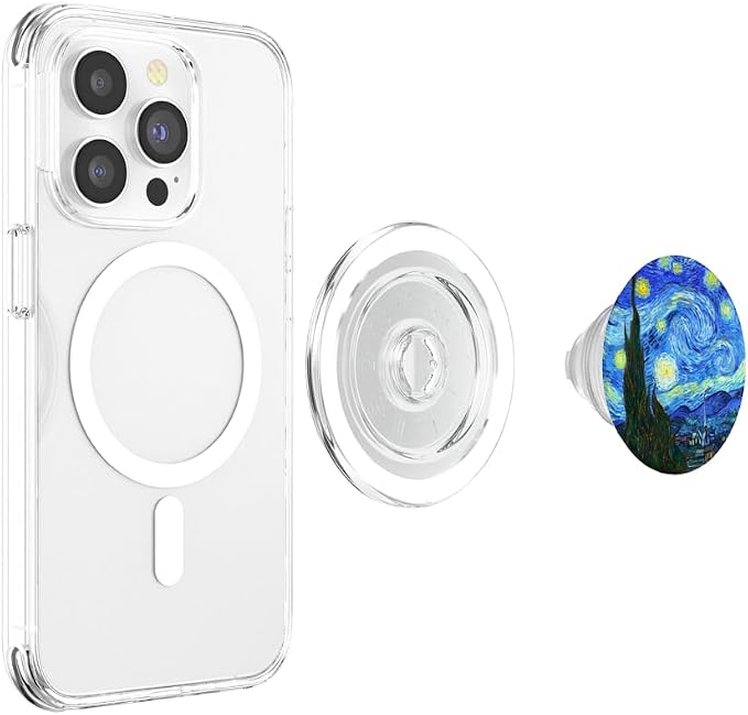 PopGrip: Swappable Grip for Phones &amp Tablets Gift - Black Phone Grip - Art: Vincent Van Gogh Starry Night - Compatible with Smooth Hard Plastic Cases