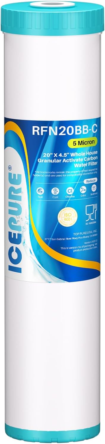 ICEPURE 20" x 4.5" GAC Filter, 5 Micron 20-Inch Whole House Granular Activated