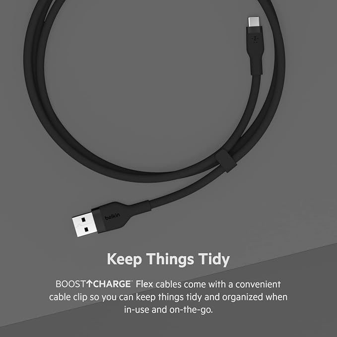 Belkin USB A to USB C Cable 6.6ft iPhone Charger Cord | soft-touch silicone finish includes cable clip iPhone 17 Samsung Galaxy S25 Pixel 9 Nintendo Switch 2 everyday cable