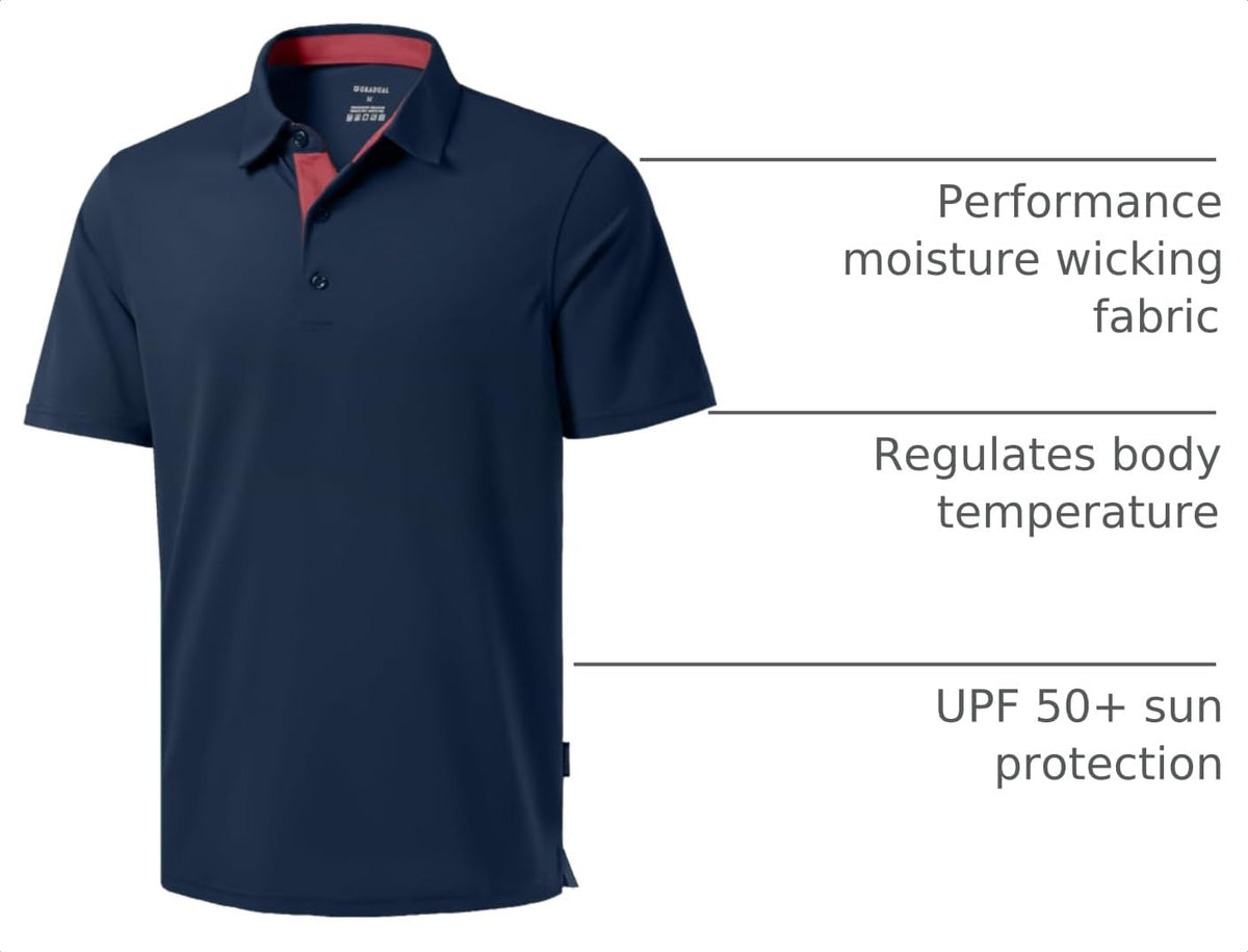 Men's Golf Polo Shirts Dry Fit Short Sleeve Shirt, Navy, 2XL