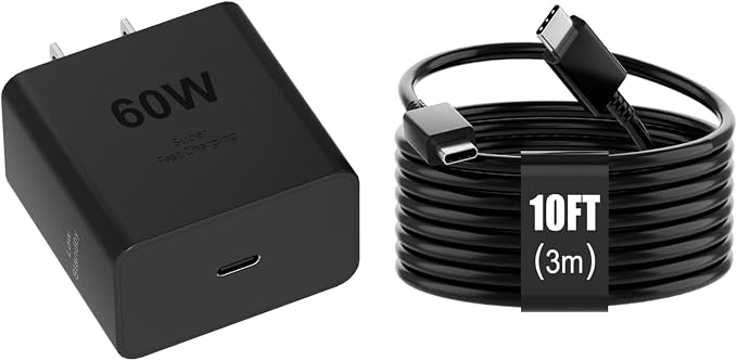 Samsung 60W USB C Fast Charging Block Type C Wall Plug Charging Brick &amp 10ft C Cable Super Fast Charging 3.0 for Samsung Galaxy S26 Ultra/S26/S26+/S25 /S24/S23 Ultra/Note 10+/Note 10-1PACK