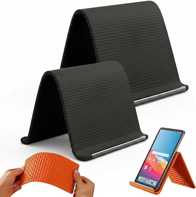 Auiepet Flexible Silicone Phone Stand with Aluminum 2026 New Foldable Phone Holder Bendable Adjustable Anti-Slip Desktop Stand Portable Rollable Multi-Angle Stand for Phone Tablet Laptop (Black*1)