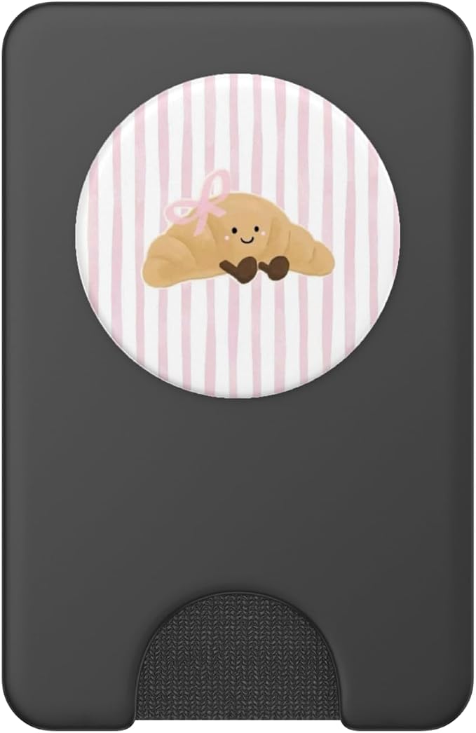 Pink Stripe Croissant Bow Illustration Print PopSockets Adhesive PopGrip