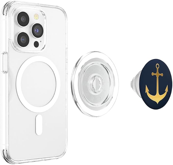 Golden Anchor nautical design On Dark Navy Blue PopSockets Adhesive PopGrip