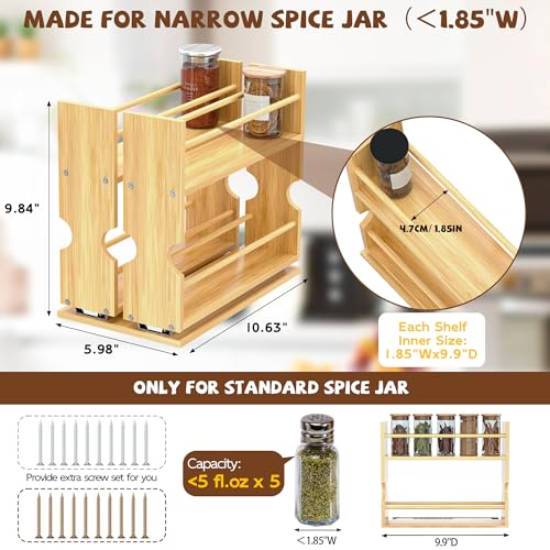 Jolitac Bamboo Pull Out Spice Rack for Cabinet, Slide Out Drawers, Space-Saving Seasoning Kitchen Pantry Sliding Vertical Organization, Easy to Install, 6" Wide, 2 Drawers(1.85" Wide), 2-Tier - size: 6" Wide, 2 Drawers(1.85" Wide), 2-Tier