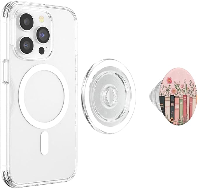 Pink Book Theme Floral Girly Book Lover Flowers PopSockets PopWallet for MagSafe