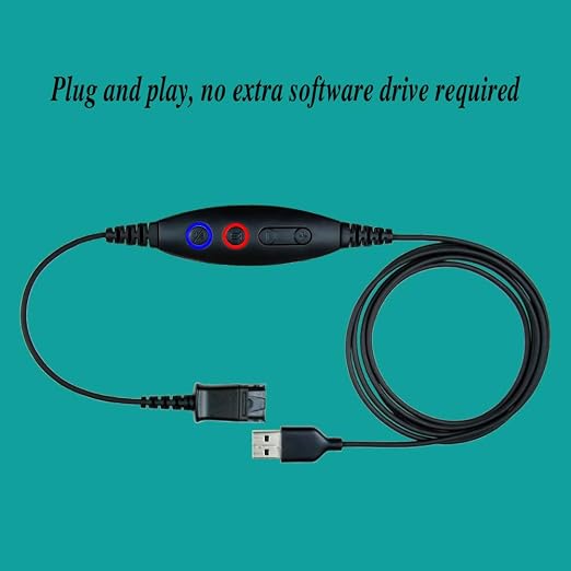 USB-A Adapter Cable to Plantronics QD Connects QD Headset to PC Laptop Phones Built-in Speaker Volume &amp mic Mute Controls | Connects QD Headset to Phone PC Laptop Built-in Speaker Volume Contro
