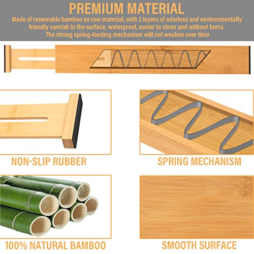 Bamboo Drawer Dividers,Kitchen Drawer Dividers Adjustable,Expandable Drawer Dividers Organizer for Kitchen large Utensils, Dressers Bathroom,Clothes,Office,Drawer Organization Separators(17.7-22 in)