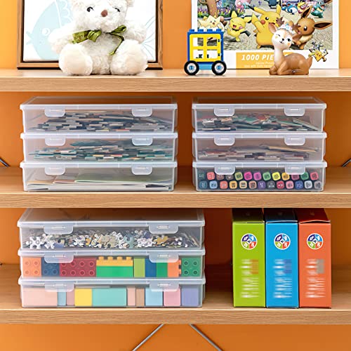 Kingrol 12 Pack Clear Plastic Storage Containers with Lids, 8 x 5 x 1.75 Inch Empty Hinged Boxes, Stackable Organizer Boxes for Home, Office, Craft Supplies