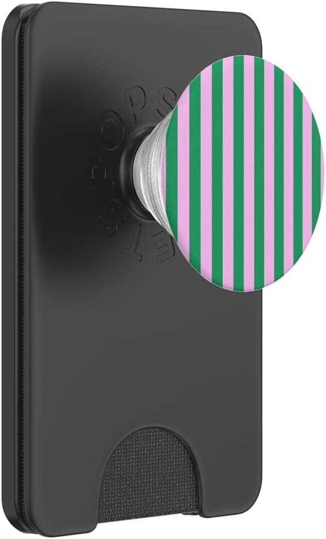 Green and Pink Striped Vertical Preppy Stripes Cute Girly PopSockets PopWallet for MagSafe