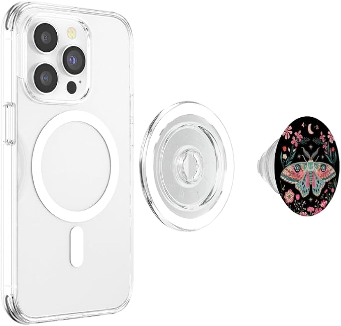Aesthetic Pink Blue Luna Moth Butterfly Flower Witchy Moon PopSockets Adhesive PopGrip