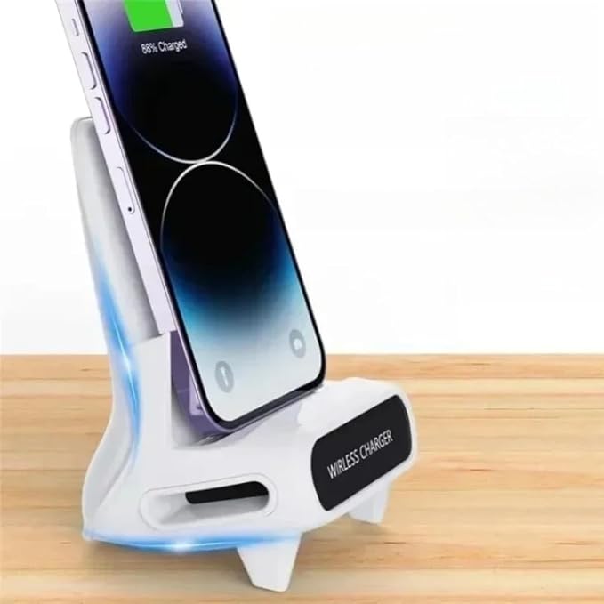 Wireless Charger with Speaker Desktop Phone Holder Stand for iPhone 17-12 Pro Max Samsung S25 S24 Xiaomi Smart Charging Station (White)