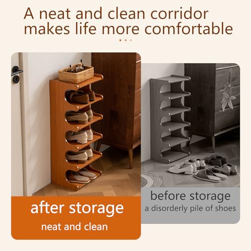 Tall Narrow Solid Wood Shoe Rack, 8 Tier Vertical Shoe Storage Tower, Freestanding Corner Organizer for Small Entryways, Slim Space-Saving Shoe Rack (12.6" L x 9.84" W x 44.1" H) - size: 8layers 44.1"h