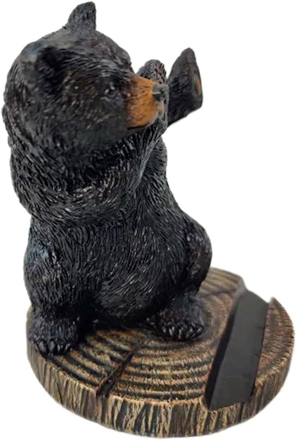 The Bridge Collection 5 Black Bear Cellphone Stand - Phone Holder | Hand-Painted Cute &amp Functional Cell Phone Stand for Cabin Mountain Camping &amp Unique Animal Home Decor