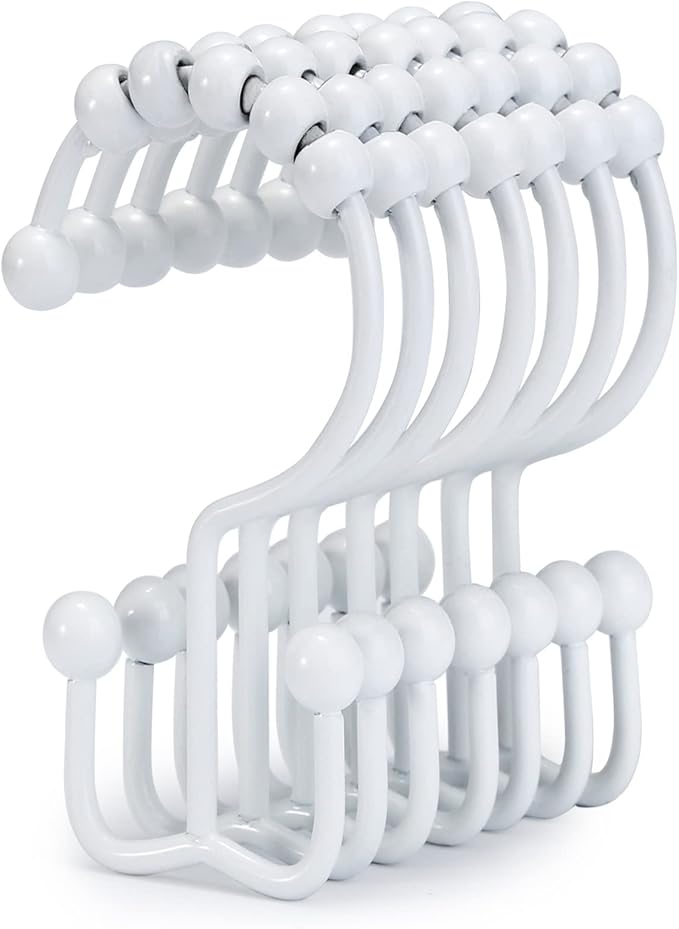 Shower Curtain Hooks, Goowin Shower Curtain Rings, Stainless Steel Shower Curtain Hooks Rust Proof Free Sliding Double Shower Hooks for Curtain, Shower Curtains & Liners (White)